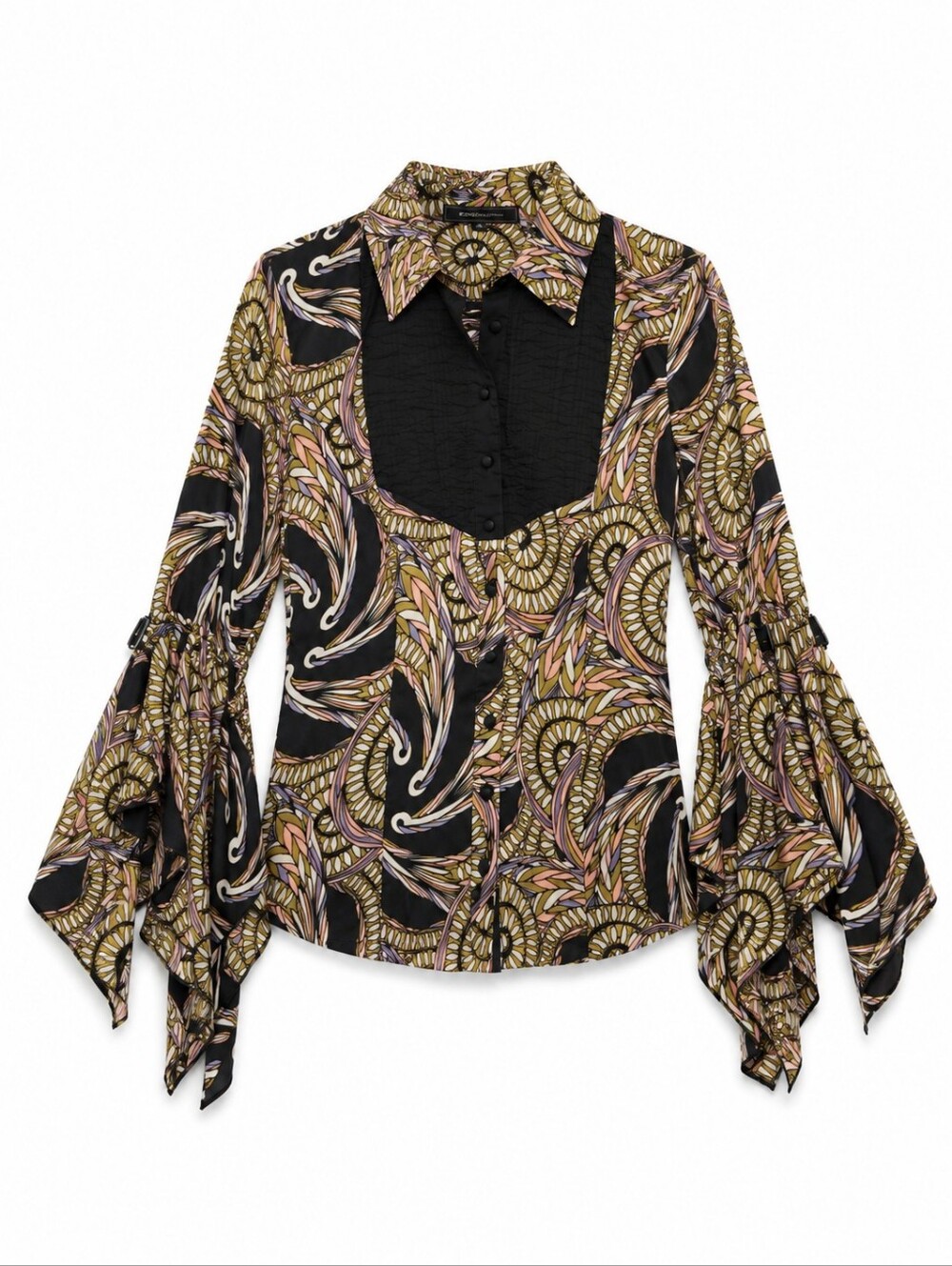 St- Martin Boho Print Bell Sleeve Blouse - Black / Gold